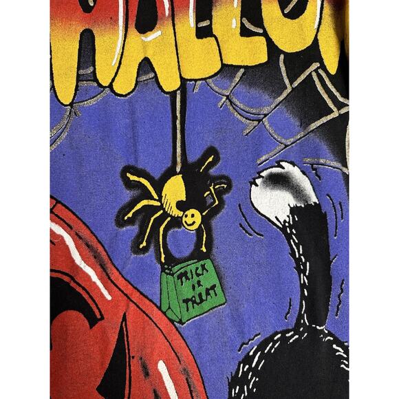Vtg Halloween Pumpkin Kitty 1996 90s All Over Print T-shirt Unisex Sz L Costume - Picture 10 of 16
